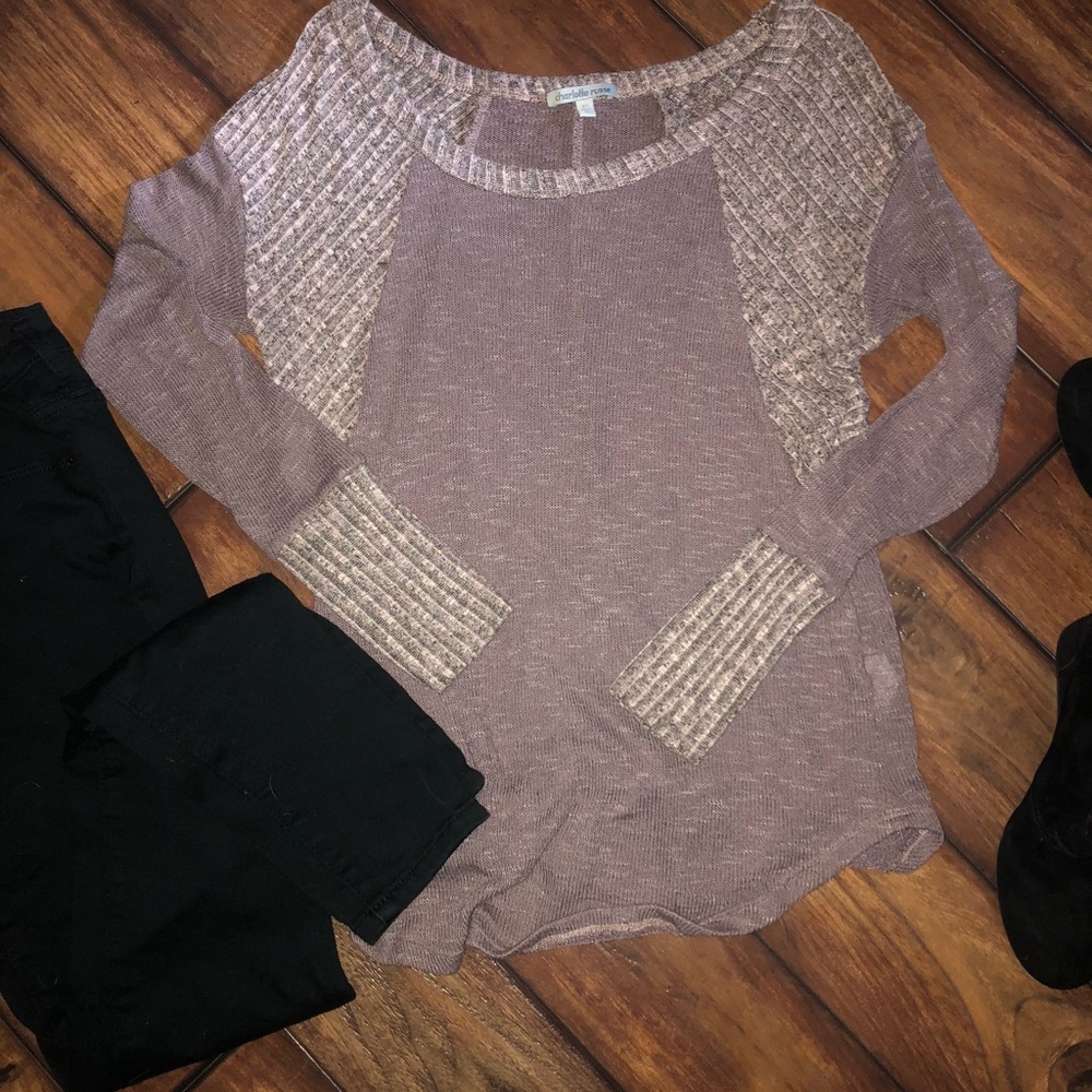 Lightweight scoop neck sweater purple/grey tone